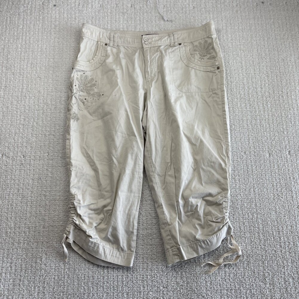 Y2K Gloria Vanderbilt Floral Embroidered Rhinestones Capri Cropped Pants Sz 14